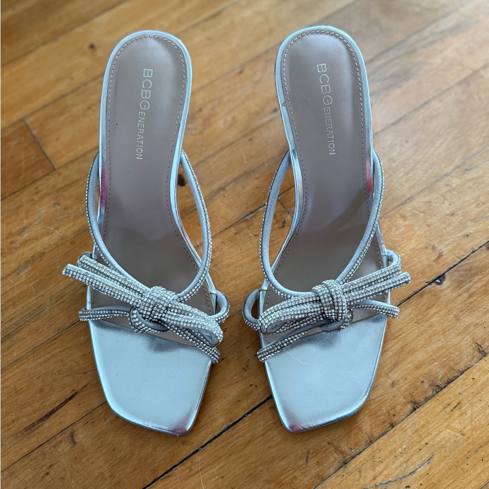 BCBGeneration Metallic Silver Heels